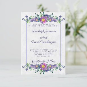 Budget Purple floral frame wedding invitation