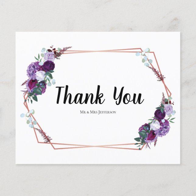 Budget Purple Floral Geometric Gold Frame Card (Front)
