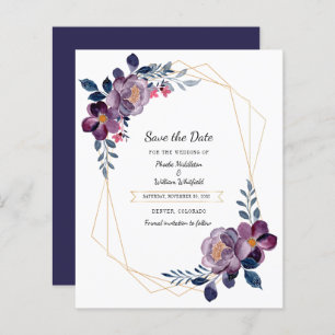 Budget Purple Floral Geometric Save The Date
