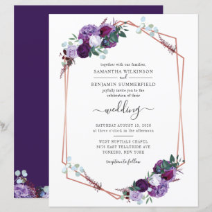 Budget Purple Floral Geometric Wedding Invitation