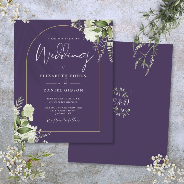 Budget Purple Floral Gold Arch Wedding Invite (Budget Purple Floral Gold Arch Wedding Invite)