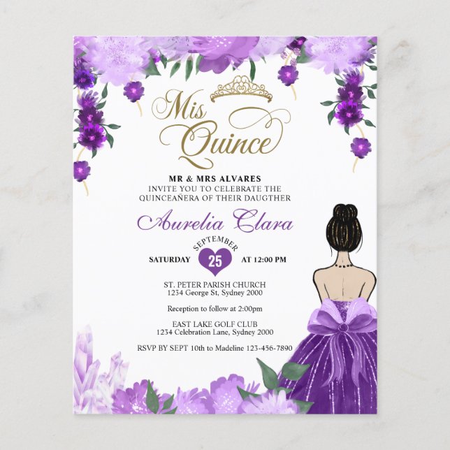 BUDGET Purple Floral Princess Mis Quince (Front)