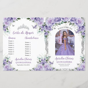 Budget Purple Floral Quinceanera 15 Photo Program
