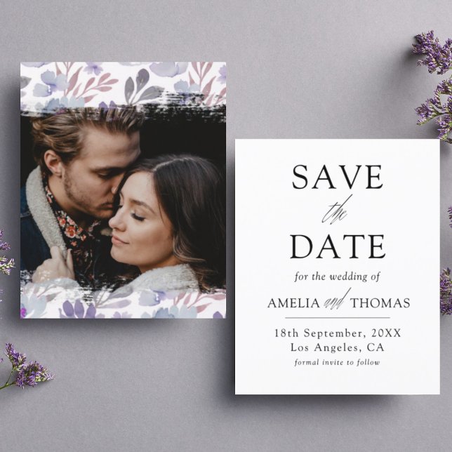 Budget Purple Floral Save the Date Announcement (Creator Uploaded)