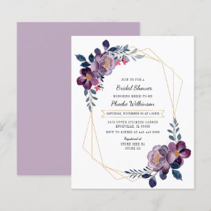 Budget Purple Floral Script Bridal Shower Invite