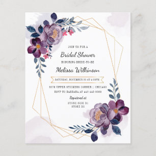 Budget Purple Floral Watercolor Bridal Shower Flyer