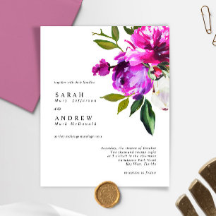 BUDGET Purple Flowers & Green Wedding Invitation