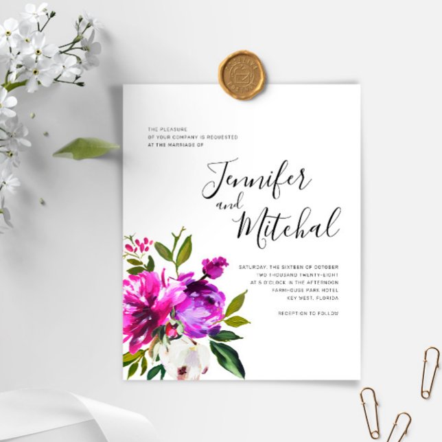 BUDGET Purple Flowers Minimal Wedding Invitation (Creator Uploaded)