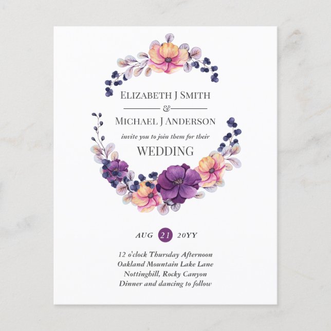 Budget Purple GingerAutumn Fall Wedding Invitation (Front)