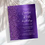 Budget Purple Glam Glitter 21st Birthday Invite<br><div class="desc">The left-hand edge of this modern birthday party invitation features a purple faux glitter border. The customizable text combines white script and sans serif fonts on a purple faux brushed metal background. The reverse side features a matching design.</div>