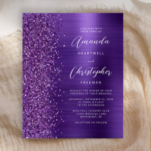 Budget Purple Glam Glitter Wedding Invitation