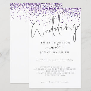 Budget Purple Glitter Confetti Wedding Invite