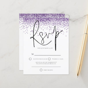 Budget Purple Glitter Confetti Wedding RSVP