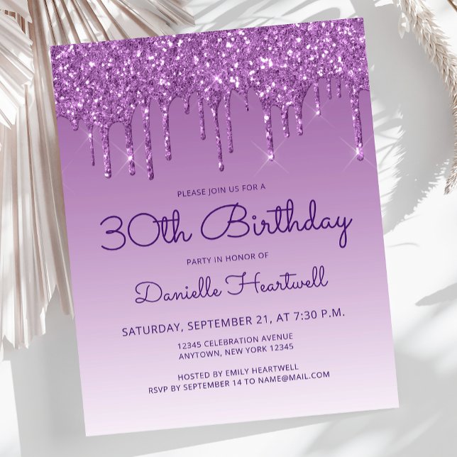 Budget Purple Glitter Drip 30th Birthday Invite (Creator Uploaded)