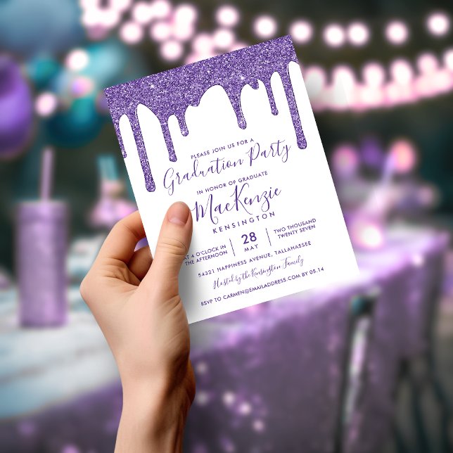 BUDGET Purple Glitter Drips Graduation Party (BUDGET Purple Glitter Drips Graduation Party Invitation)