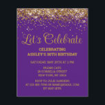 Budget Purple Gold 30th Birthday Party Invitation<br><div class="desc">Purple and Gold Glitter Invite, Let's celebrate Thirty Any Age, Fortieth Fiftieth Forty Fifty Sixty, Personalized 21st 40th 50th 60th, Elegant Milestone Thirtieth Sweet 16, Custom 18th Glam Golden Confetti, Adult Calligraphy Modern Stylish script, Chic trendy simple for her, Bling 16th quinceanera 15th celebration, 20th 25th 35th 70th 80th</div>