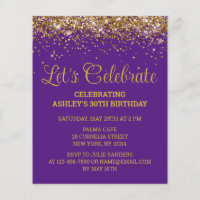 Budget Purple Gold 30th Birthday Party Invitation