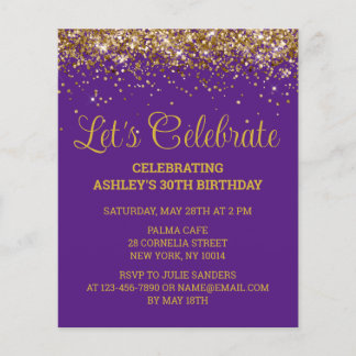 Budget Purple Gold 30th Birthday Party Invitation