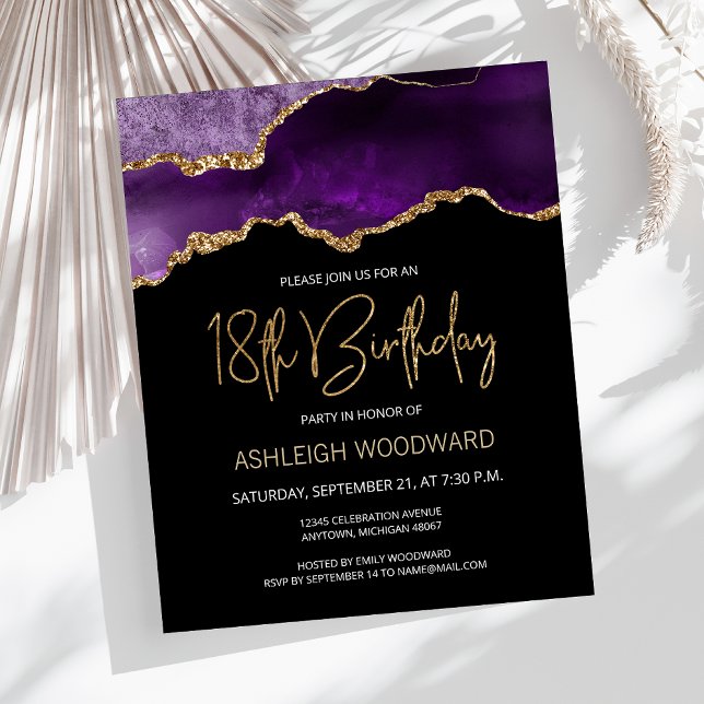 Budget Purple Gold Agate 18th Birthday Invitation (Creator Uploaded)