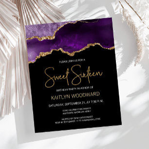 Budget Purple Gold Agate Dark Sweet 16 Invitation