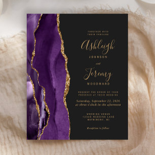 Budget Purple Gold Agate Dark Wedding Invitation