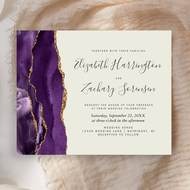 Budget Purple Gold Agate Ivory Wedding Invite (Creator Uploaded)