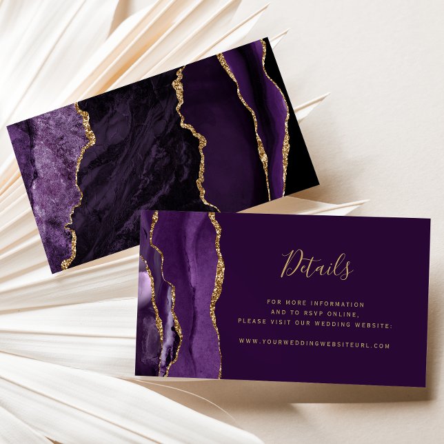 Budget Purple Gold Agate Plum Wedding Website Enclosure Card (Creator Uploaded)