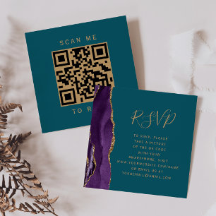 Budget Purple Gold Agate Teal Wedding QR Code RSVP Enclosure Card