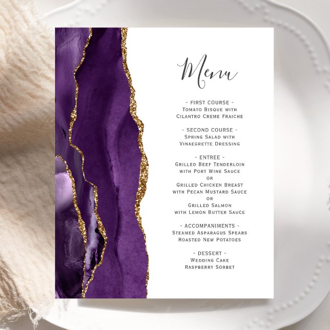 Budget Purple Gold Agate Wedding Menu (Creator Uploaded)