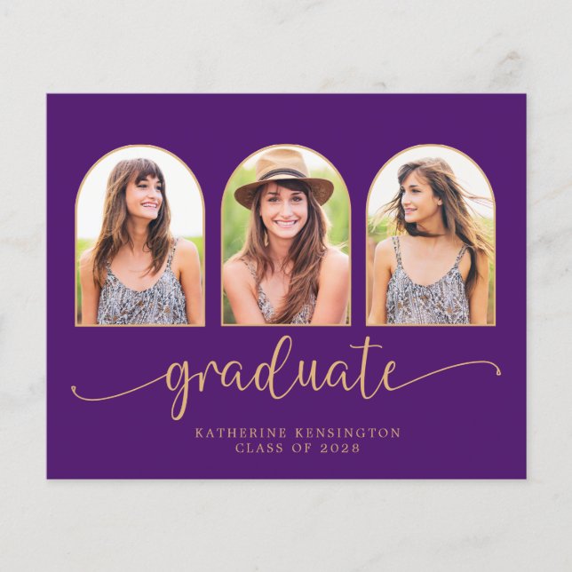 Budget Purple Gold Arch 3 Photo Graduation (Front)