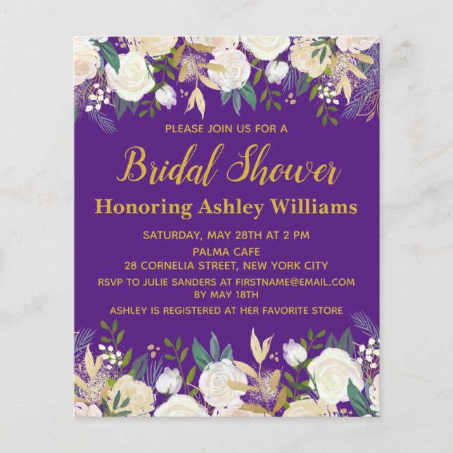 Budget Purple Gold Bridal Shower Invitation Pretty (Front)