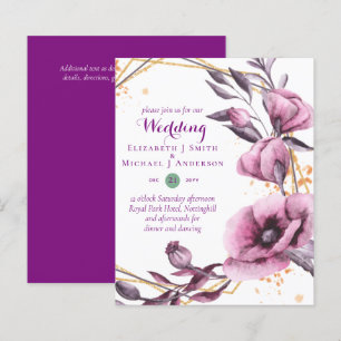 BUDGET Purple Gold Floral Wedding Invitations