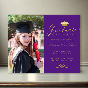 Budget Purple Gold Formal Script Photo Graduation