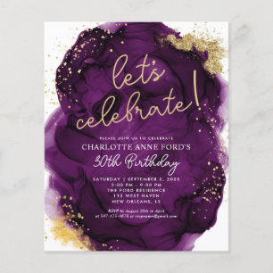 Budget Purple Gold Glitter Alcohol Ink Birthday