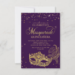 BUDGET Purple Gold Masquerade Quinceañera Photo Card
