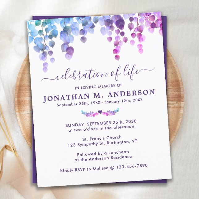 Budget Purple Greenery Celebration Of Life Invite (Creator Uploaded)
