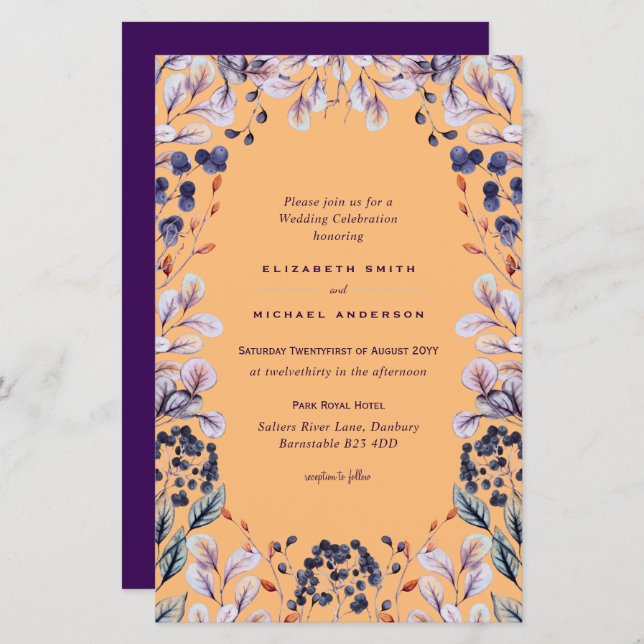 BUDGET Purple Lavender Feuilles mariage invite A9 (Devant / Derrière)