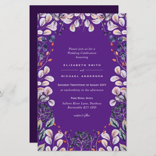 BUDGET Purple Lavender Feuilles mariage invite A9 (Devant / Derrière)