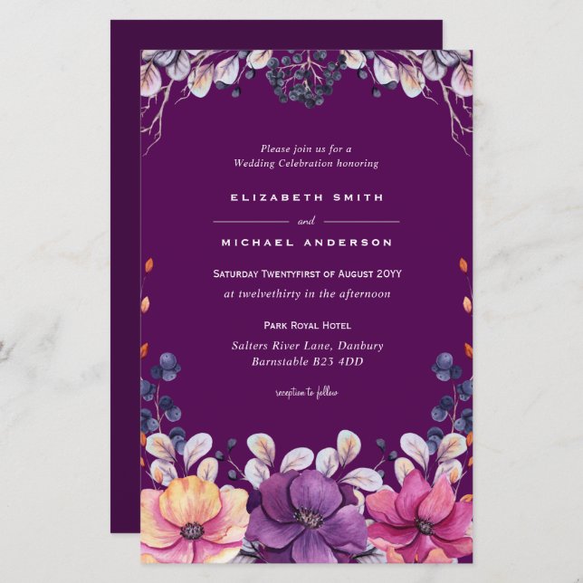 BUDGET Purple Lavender Feuilles mariage invite A9 (Devant / Derrière)