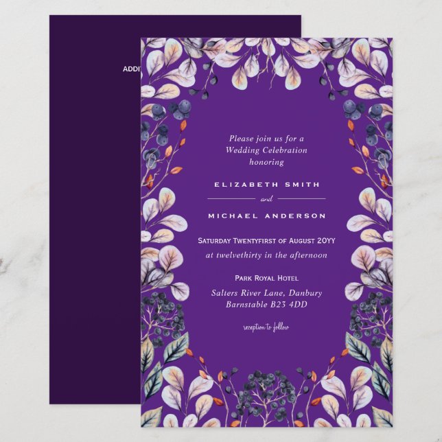 BUDGET Purple Lavender Leaves Wedding Invites A9 (Front/Back)