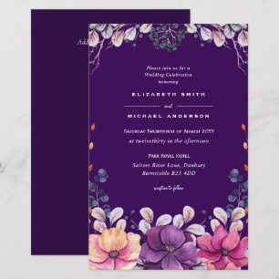 BUDGET Purple Lavender Leaves Wedding Invites A9