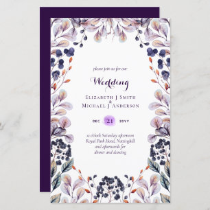 BUDGET Purple Lavender Leaves Wedding Invites A9