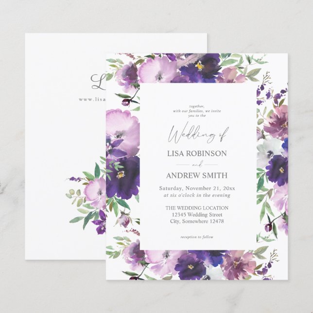 Budget Purple- Lavender & Violet Floral 2 Wedding (Front/Back)