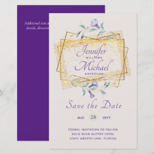 Budget Purple Leafy Floral Wedding Save Dates