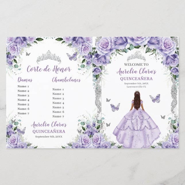 Budget Purple Lilac Floral Quinceanera 15 Program (Front)