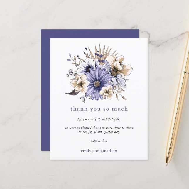 Budget Purple Lilac Florals Wedding Thank You (Front/Back In Situ)