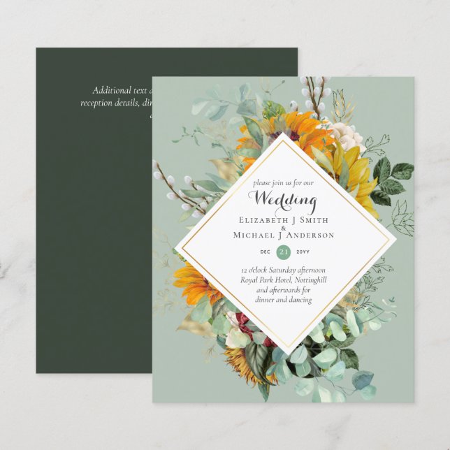 BUDGET Purple Navy Floral Wedding Invitations (Front/Back)