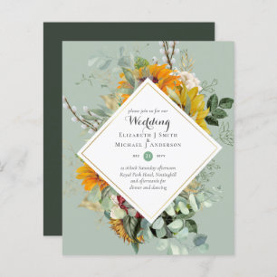 BUDGET Purple Navy Floral Wedding Invitations