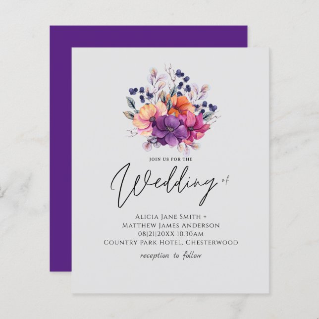 BUDGET Purple Orange Dusk Till Dawn Wedding INVITE (Front/Back)
