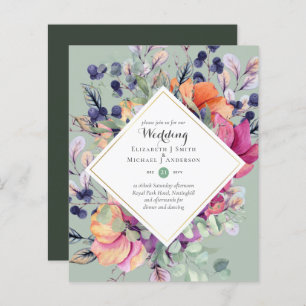 BUDGET Purple Orange Floral Wedding Invitations